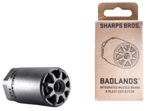 Sharps Bros BAD01 Badlands  Muzzle Brake/Blast Deflector  Heat Treated 17-4 Stainless Steel w/Nitride Finish  1/2"-28 tpi Threads  2.75"L  1.50" Outside Diameter for Multi-Caliber (.223-.354)