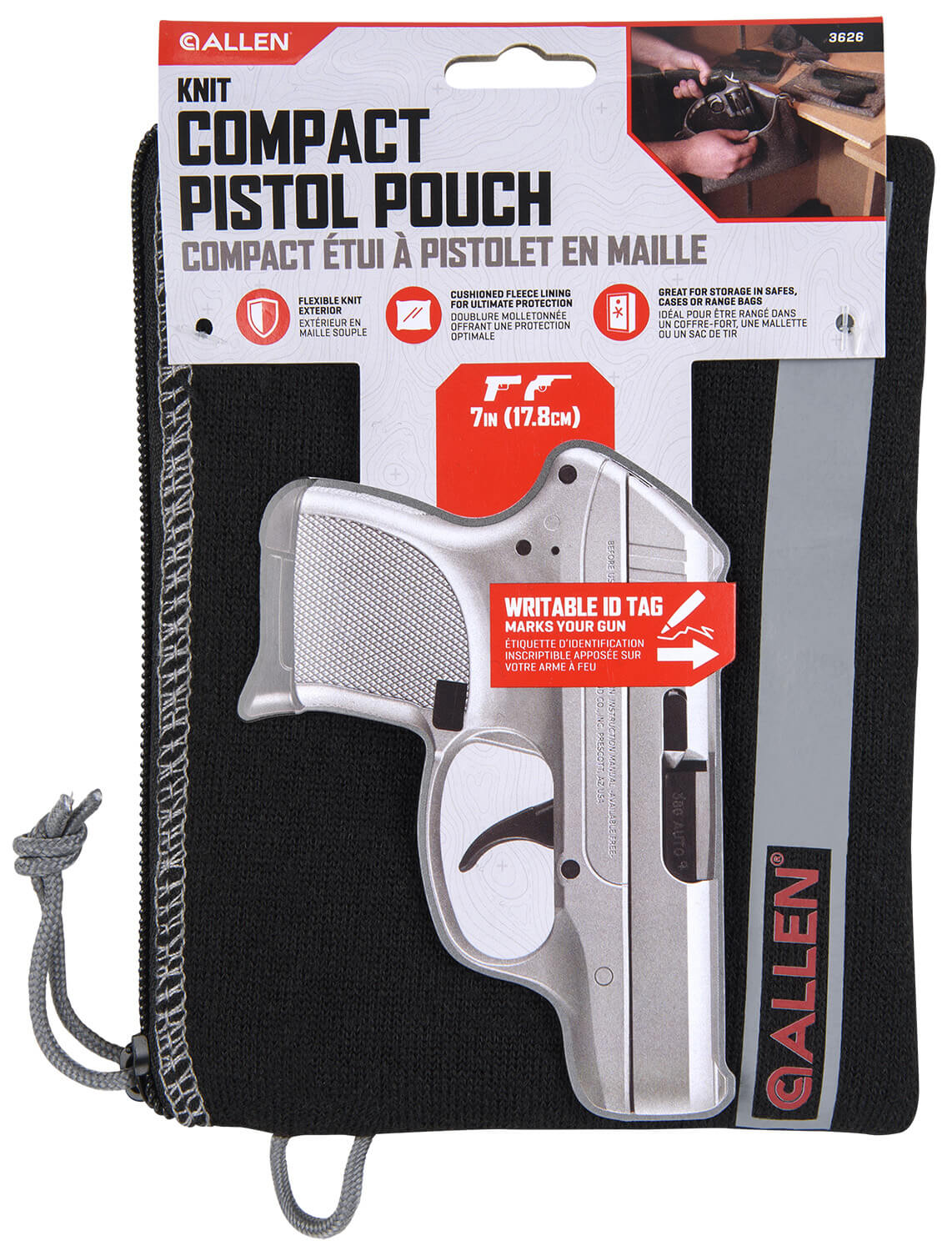 Allen 3626 Pistol Pouch Black Polyester w/Lockable Zippers ID Label & Fleece Lining Holds Compact Size Handgun 5" L x 7" W Interior Dimensions - Image 3