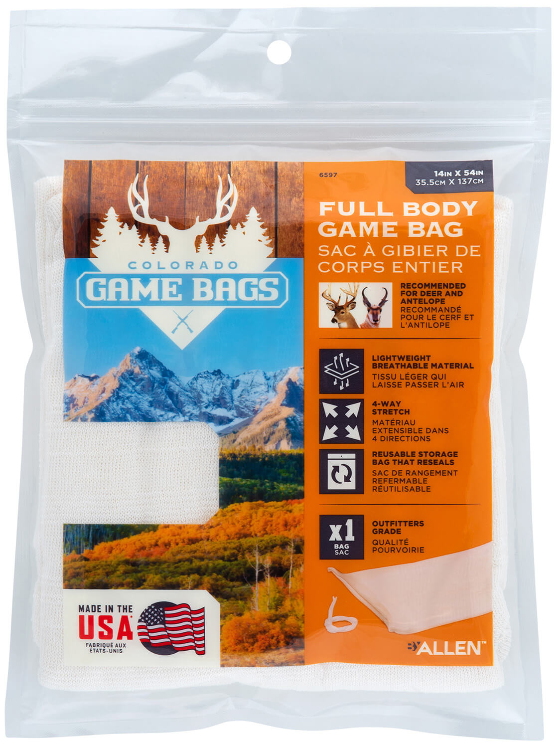 Allen 6597 Colorado Full Body Carcass Game Bag Natural Poly Cotton Blend - Image 3