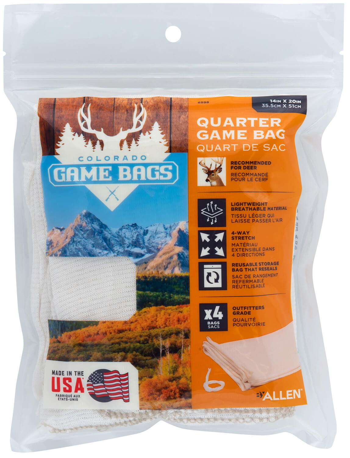 Allen 6598 Colorado Deer Quarter Game Bags Natural Poly Cotton Blend 4 Bags - Image 2