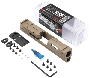 Strike Industries P365SLIDEFDE Strike Replacement Slide Flat Dark Earth Stainless Steel with Ports & Optics Cut for Sig P365 Includes Charging Handle