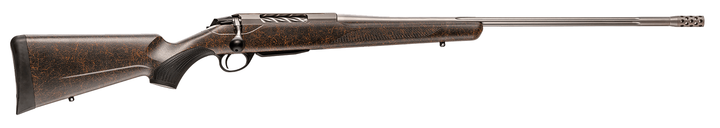 Tikka JRTXRBS315 T3x Lite Full Size 243 Win 3+1 22.40" Stainless Fluted Barrel Drilled & Tapped Stainless Steel Receiver Orange Webbed Black Roughtech Synthetic Stock