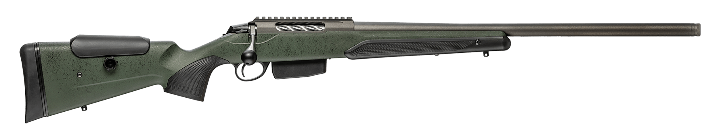 Tikka JRTXRSV314R14 T3x Super Varmint 22-250 Rem 5+1 23.70" Threaded Tungsten Cerakote Barrel/Rec Black Webbed Green Roughtech Stock