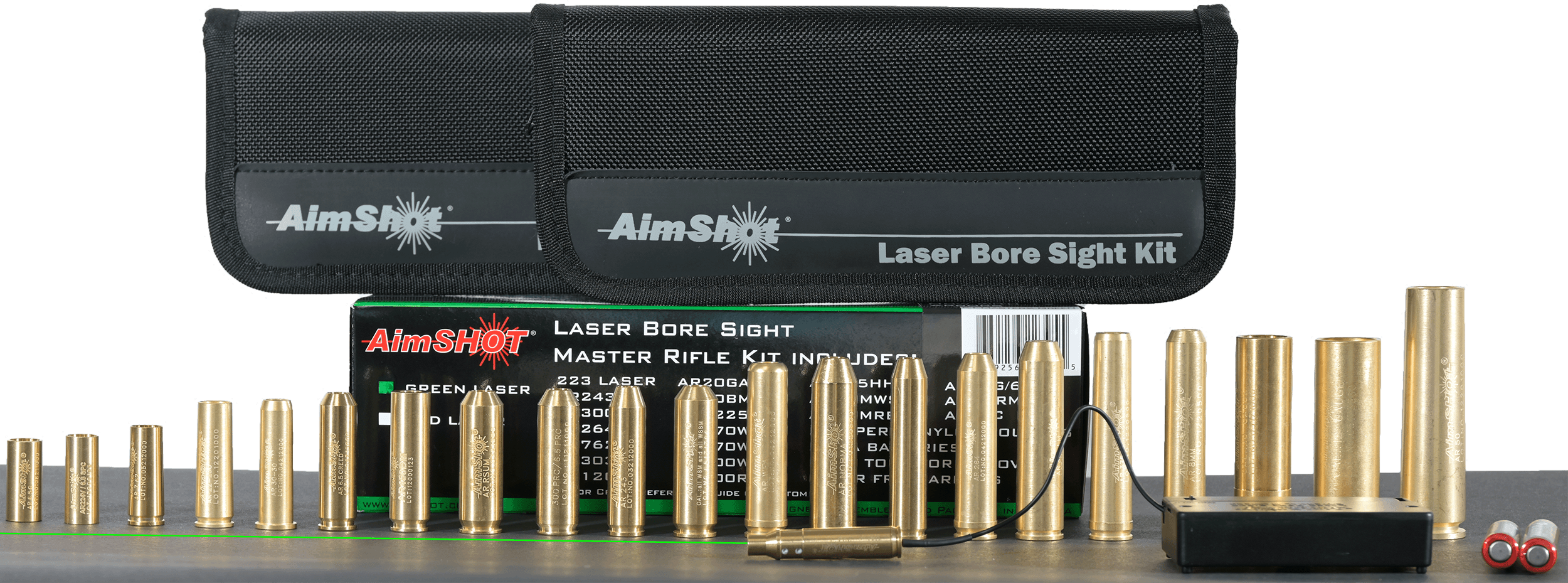 AimShot Master Kit Multi-Caliber Bore Sight with Green 532nM Laser & Uses 2 AAA Batteries for Rifles (Batteries Not Included)