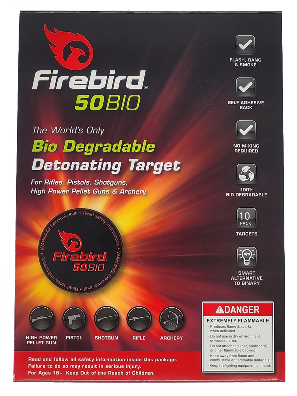 Firebird USA 50BIO 50BIO Mount Type Moving Trajectory/Static Impact Enhancement Flash/Smoke/Sound White Smoke Universal Firearm 50mm 10 Pk. - Image 2