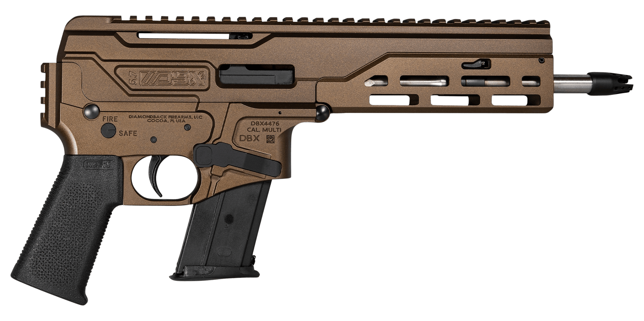 Diamondback DB1614L071 DBX CF 5.7x28mm 20+1 8" Threaded Barrel w/DBX Muzzle Device Midnight Bronze Cerakote Finish Hard Coat Anodized M-Lok Handguard Mil-Spec Trigger Black Magpul MOE K Grip