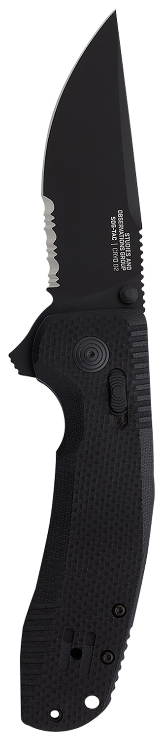 S.O.G SOG12380341 SOG-TAC XR 3.39" Folding Clip Point Part Serrated Black TiNi Cryo D2 Steel Blade Blackout G10 Handle Includes Pocket Clip - Image 2