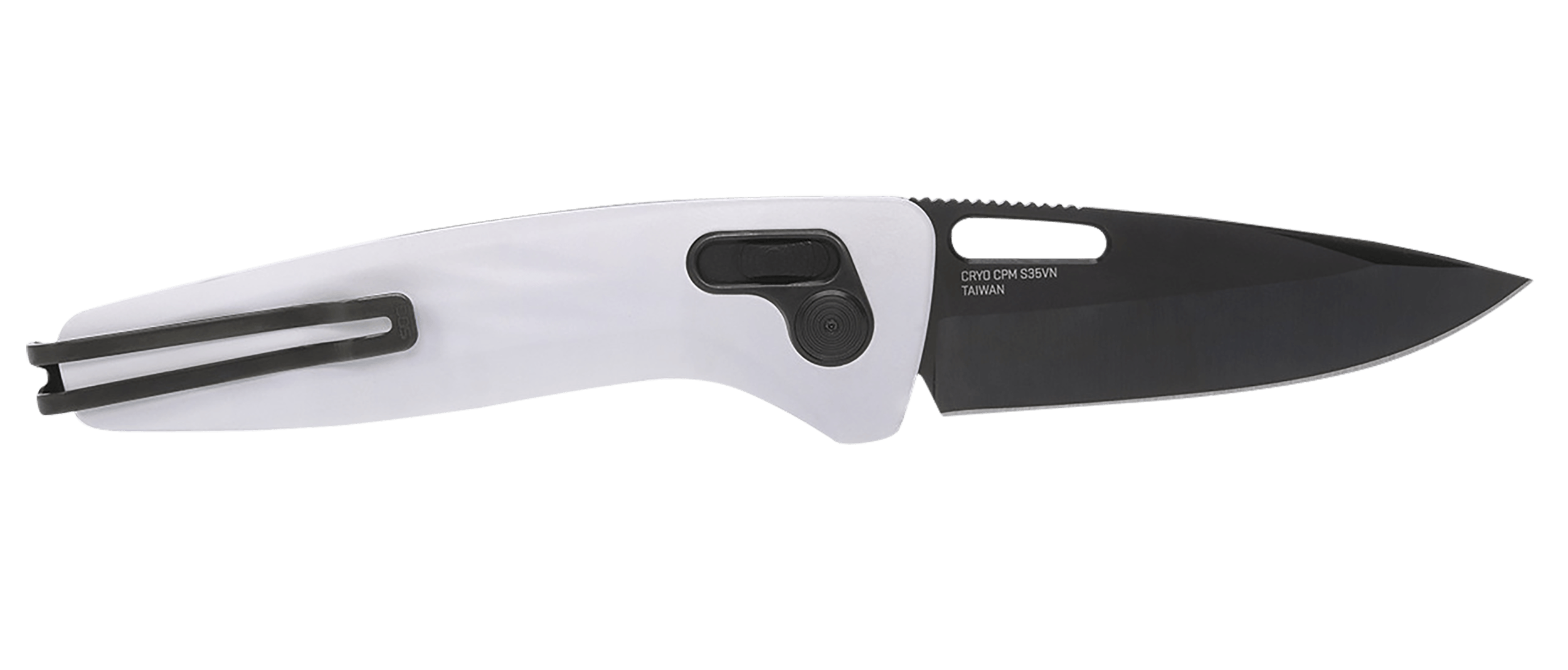 S.O.G SOG12730557 One-Zero XR 3.10" Folding Plain Black Chrome Cryo CPM S35VN Steel Blade/ White Sculpted Aluminum Handle