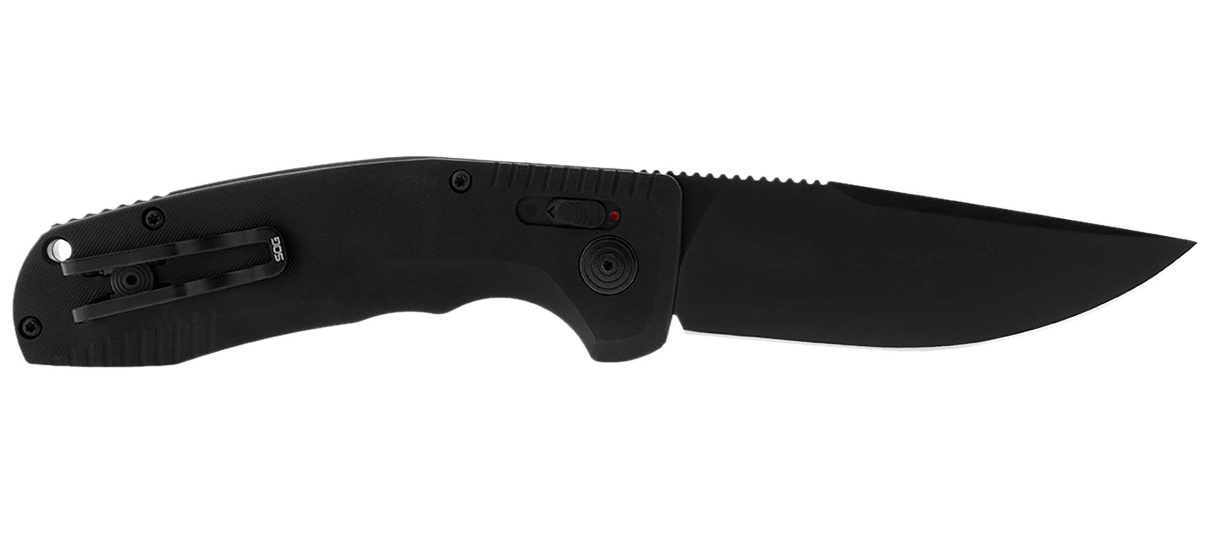 S.O.G SOG15380157 SOG-TAC Auto 3.43" Folding Plain Black TiNi Cryo D2 Steel Blade Black Micro-Textured Anodized Aluminum Handle Includes Pocket Clip