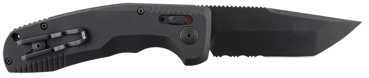 S.O.G SOG15380457 SOG-TAC Auto 3.43" Folding Tanto Part Serrated Black TiNi Cryo D2 Steel Blade Black Micro-Textured Anodized Aluminum Handle Includes Pocket Clip - Image 2