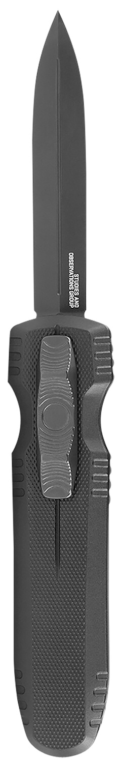 S.O.G SOG15610157 Pentagon 3.79" OTF Spear Point Plain Black TiNi Cryo CPM S35VN Steel Blade Blackout Aluminum Handle - Image 2