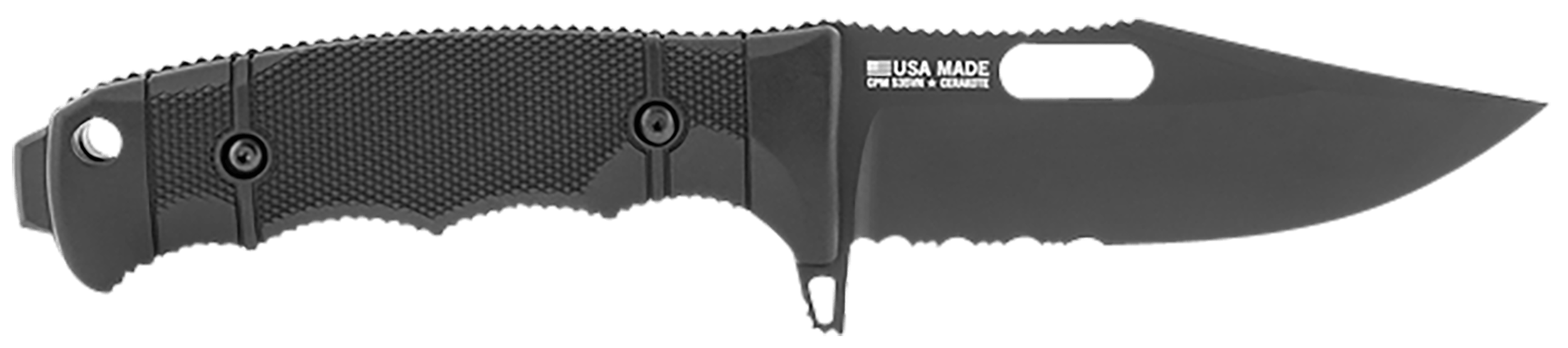 S.O.G SOG17210157 Seal FX 4.30" Fixed Clip Point Part Serrated Black Cerakote CPM S35VN SS Blade/Black GRN/SS Handle Includes Sheath