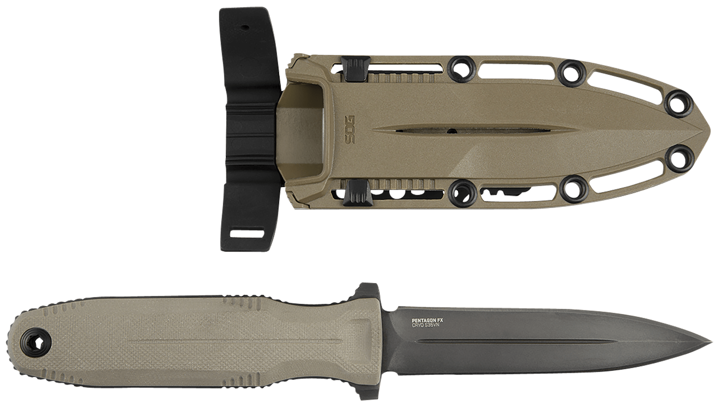 S.O.G SOG17610257 Pentagon FX 4.77" Fixed Spear Point Plain Black Titanium Nitride Cryo CPM S35VN Blade/G10 Blackout Handle