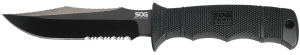 S.O.G SOGE37TK Seal Pup Elite 4.85" Fixed Clip Point Part Serrated Black Hardcased TiCN AUS-8A SS Blade/Black w/Grip Lines GRN Handle Includes Lanyard/Sheath