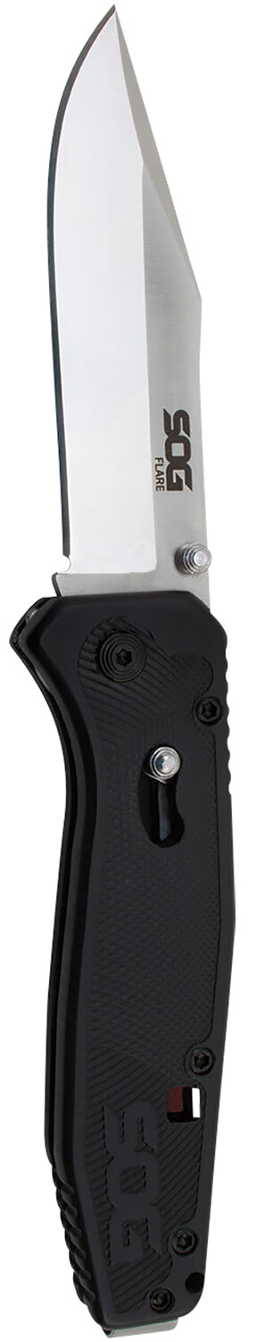 S.O.G SOGFLA1001CP Flare 3.50" Folding Plain Clip Point Satin Polished/Black GRN Handle - Image 2