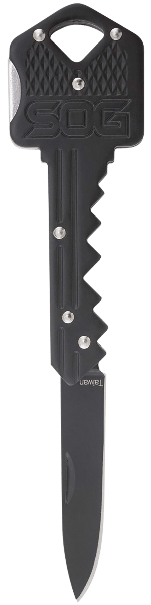 S.O.G SOGKEY101 Key  1.50" Folding Plain Drop Point Black Hardcased 5Cr13MoV SS Blade/Black Stainless Steel Handle