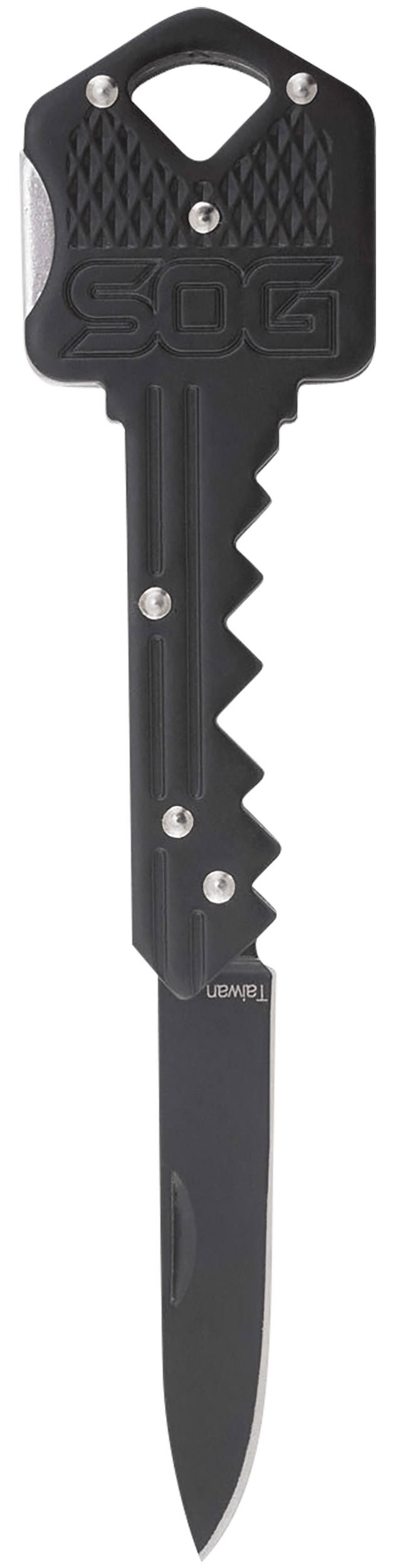S.O.G SOGKEY101 Key 1.50" Folding Plain Drop Point Black Hardcased 5Cr13MoV SS Blade/Black Stainless Steel Handle