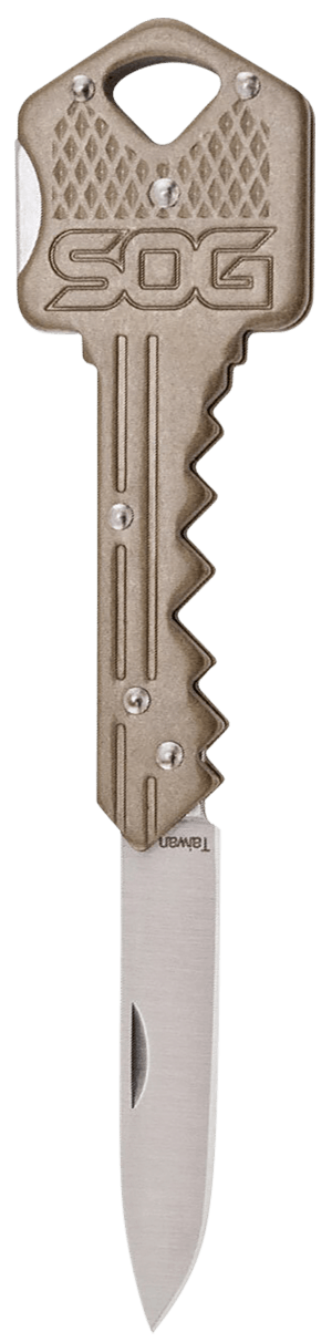S.O.G SOGKEY102CP Key  1.50" Folding Plain Drop Point Satin 5Cr13MoV SS Blade/ Brass Stainless Steel Handle