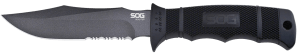 S.O.G SOGM37K Seal Pup 4.75" Fixed Clip Point Part Serrated Powder Coated AUS-8A SS Blade Black w/Raised Diamond Pattern GRN Handle Includes Sheath