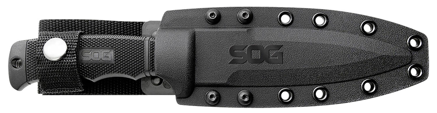 S.O.G SOGM37K Seal Pup 4.75" Fixed Clip Point Part Serrated Powder Coated AUS-8A SS Blade Black w/Raised Diamond Pattern GRN Handle Includes Sheath - Image 3