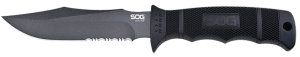 S.O.G SOGM37NCP Seal Pup 4.75" Fixed Clip Point Part Serrated Powder Coated AUS-8A SS Blade Black w/Raised Diamond Pattern GRN Handle Includes Lanyard/Sheath