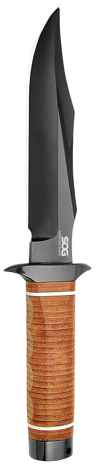 S.O.G SOGSB1TL Super SOG 7.50" Fixed Bowie Plain Black Hardcased TiCN AUS-8A SS Blade Brown Stacked Leather Washers w/Cross Guard Handle Includes Sheath - Image 2