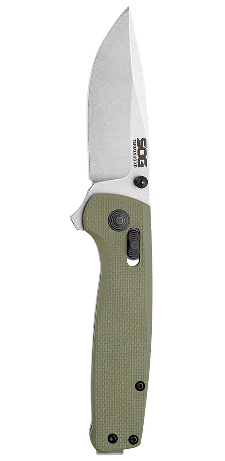 S.O.G SOGTM1022CP Terminus XR 2.95" Folding Plain Clip Point Stone Washed D2 Steel Blade/Olive Drab Textured G10 Handle - Image 2