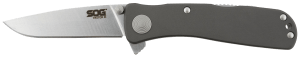 S.O.G SOGTWI8CP Twitch II 2.65" Folding Drop Point Plain Satin AUS-8A SS Blade Gray Anodized Aluminum Handle Includes Belt Clip