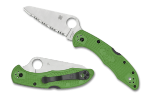 Spyderco Salt 2 3" Folding Clip Point Serrated H1 Steel Blade Green Bi-Directional Texturing FRN Handle Includes Pocket Clip