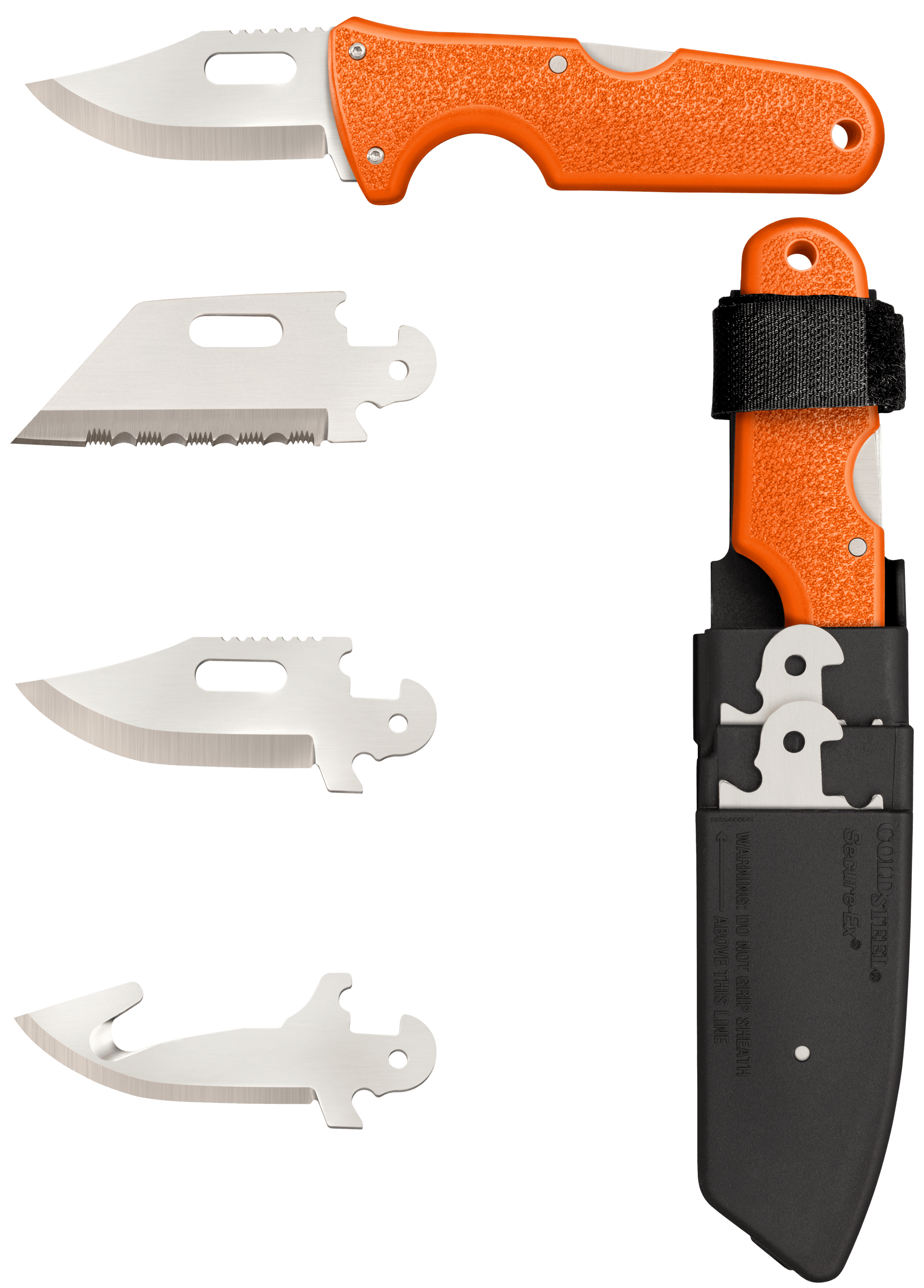 Cold Steel CS40AL Click-N-Cut Hunter 2.50" Fixed Bowie/Gut Hook/Plain/Serrated Satin 420J2 SS Blade/Orange ABS Handle