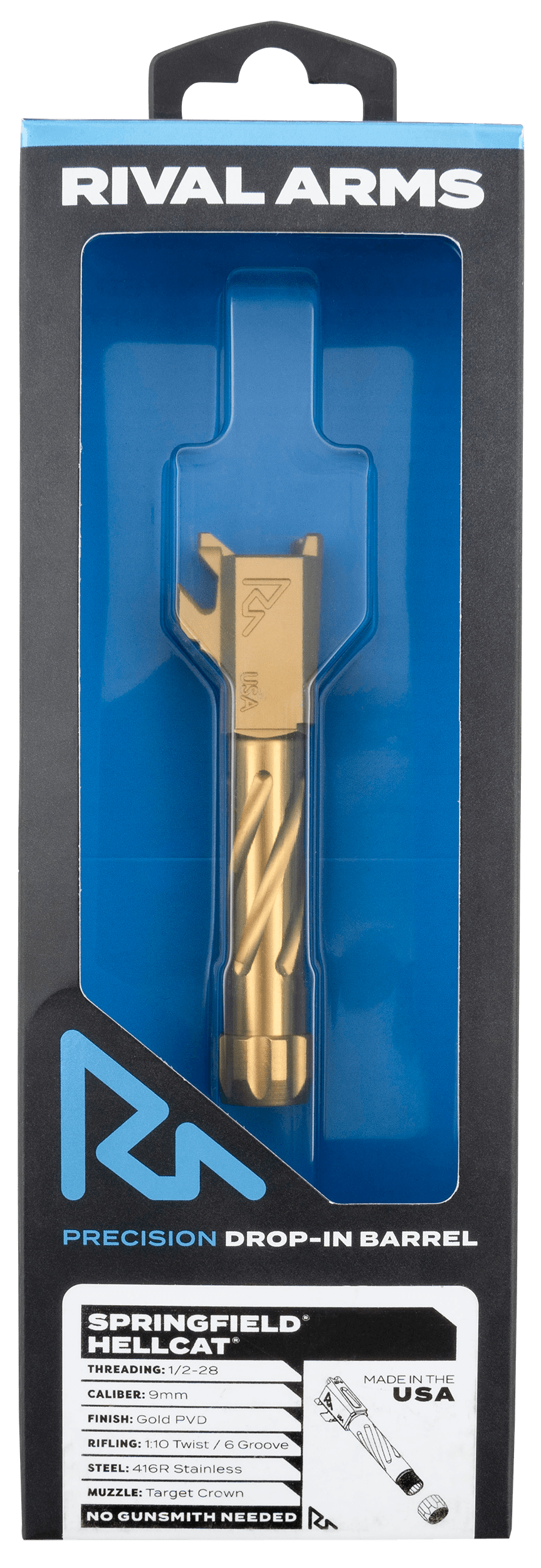 Rival Arms RARA20H102E Precision V1 Gold PVD Stainless Steel Spiral Fluted Threaded for Springfield Hellcat