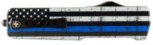 Templar Knife LABTB52 Premium Lightweight Large 3.50" OTF Tanto Part Serrated Black Oxide Stonewashed Powdered D2 Steel Blade 5.25" Black & White w/Blue Line Anodized Aluminum Handle