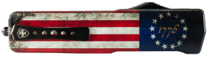 Templar Knife LZBRF321 Premium Weighted Large 3.55" OTF Tanto Plain Black Oxide Stonewashed Powdered D2 Steel Blade/5.25" Betsy Ross Flag Aluminum Zinc Alloy Handle