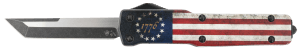 Templar Knife MZBRF221 Premium Weighted Slim 3.16" OTF Tanto Plain Black Oxide Stonewashed Powdered D2 Steel Blade/4.93" Betsy Ross Flag Aluminum Zinc Alloy Handle