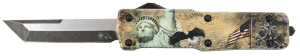 Templar Knife SZLIB221 Premium Weighted Small 3" OTF Tanto Plain Black Oxide Stonewashed Powdered D2 Steel Blade/ 4.50" Gold w/Statue of Liberty/Flag/Eagle Aluminum Zinc Alloy Handle