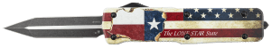 Templar Knife LZTX121 Premium Weighted Large 3.55" OTF Dagger Plain Black Oxide Stonewashed Powdered D2 Steel Blade/5.25" Red/White/Blue w/"The LONE STAR State" Aluminum Zinc Alloy Handle