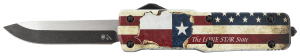 Templar Knife SZTX321 Premium Weighted Small 3" OTF Drop Point Plain Black Oxide Stonewashed Powdered D2 Steel Blade/4.50" Red/White/Blue w/"The LONE STAR State" Aluminum Zinc Alloy Handle