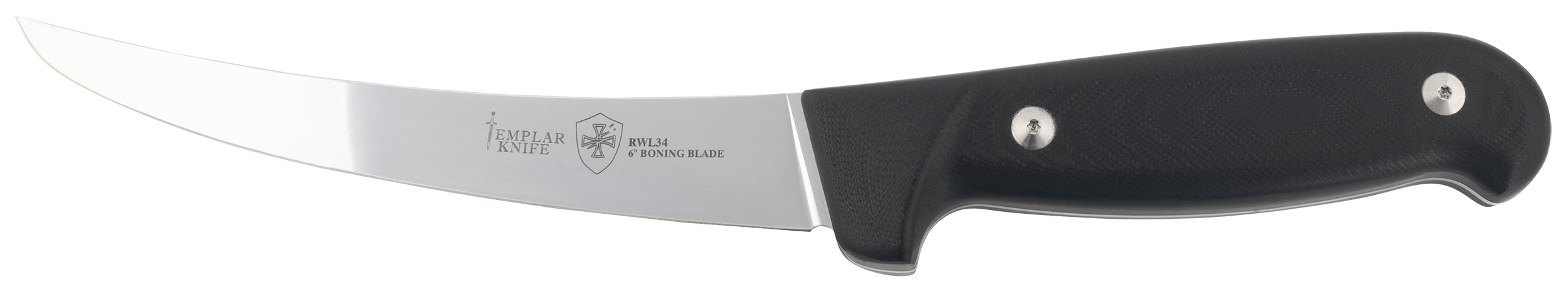 Templar Knife K6BBK362 Boning 6" Fixed Plain RWL34 Damasteel Blade/5" Black G10 Handle