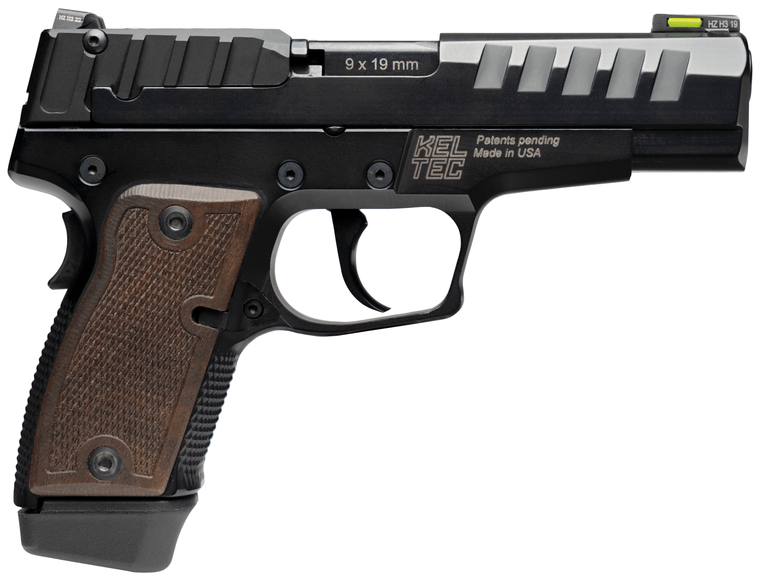 Kel-Tec P15MBLK P15 9mm Luger 15+1 4" Black Steel Barrel Black Nitride Serrated Steel Slide Black Anodized Aluminum Frame American Walnut Grip Ambidextrous