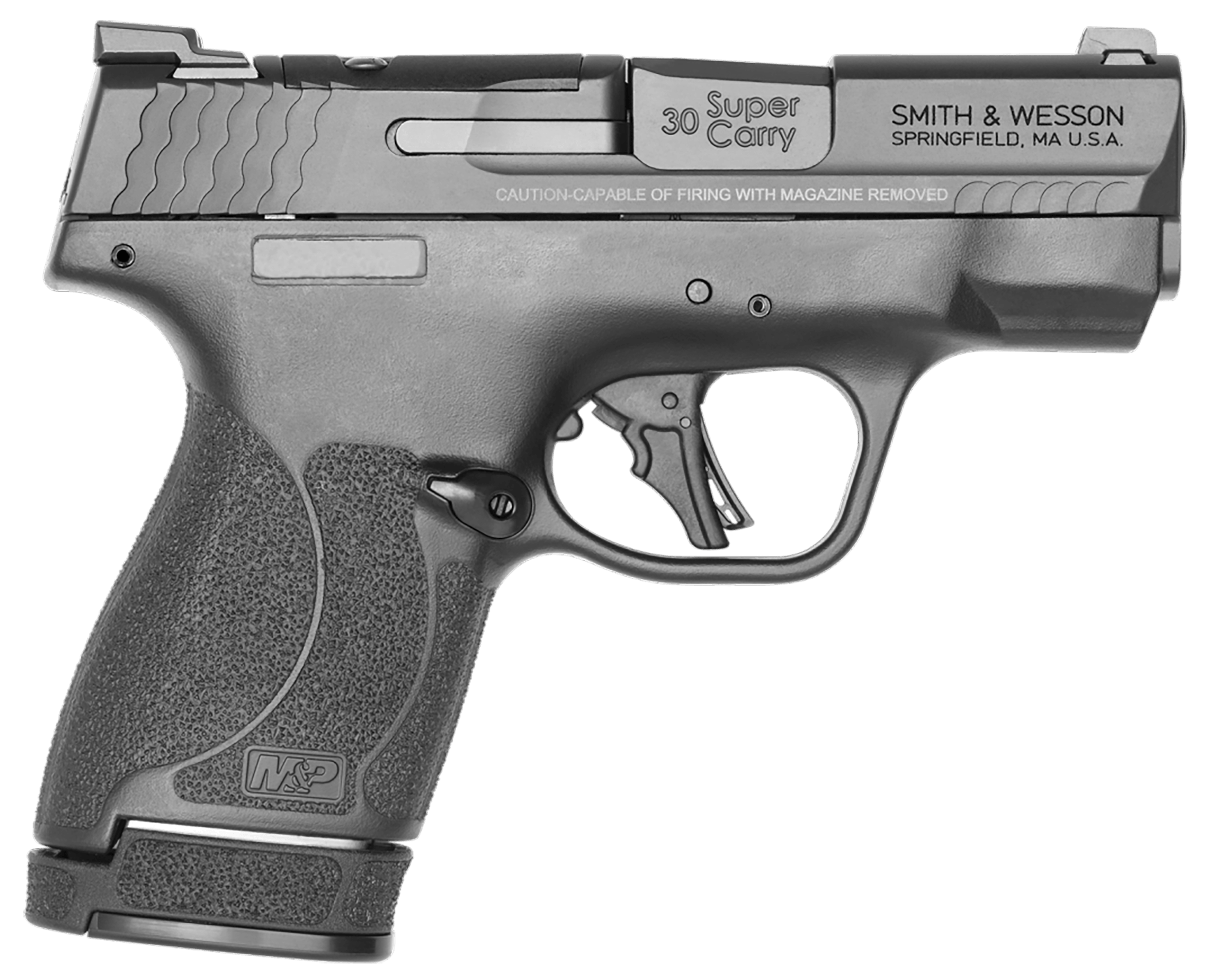 Smith & Wesson 13474 M&P Shield Plus Micro-Compact Frame 30 Super Carry 13+1/16+1 3.10" Black Armornite Stainless Steel Barrel & Optic Ready/Serrated Slide Matte Black Polymer Frame Black Textured Polymer Grip No Safety