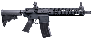 Crosman CFAR1B Full Auto R1 Air Rifle CO2 177 25rd Black Smooth Bore Steel Barrel Black Receiver Compatible w/4.5mm Steel BB Adjustable Stock AR Compatible Buffer Tube & Pistol Grip Quad Forearm Accessory Rail