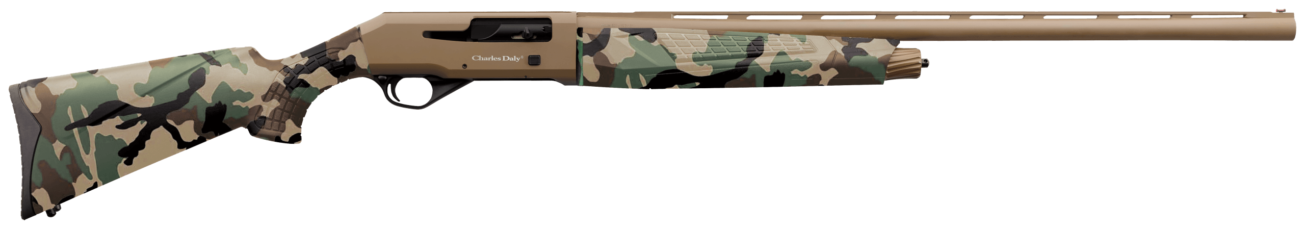 Charles Daly 930328 601 12 Gauge 4+1 3" 28" Vent Rib Barrel Flat Dark Earth Finish Aluminum Receiver Woodland Camo Synthetic Stock Includes 3 Choke Tubes