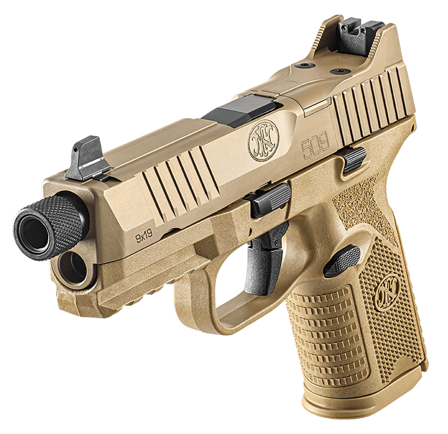 FN 66100745 509MT Mid-Size 9mm Luger 15+1/24+1 4.50" Black Target Crown/Threaded Steel Barrel Flat Dark Earth Optic Cut/Serrated Steel Slide Flat Dark Earth Polymer Frame w/Picatinny Rail Ambidextrous - Image 3