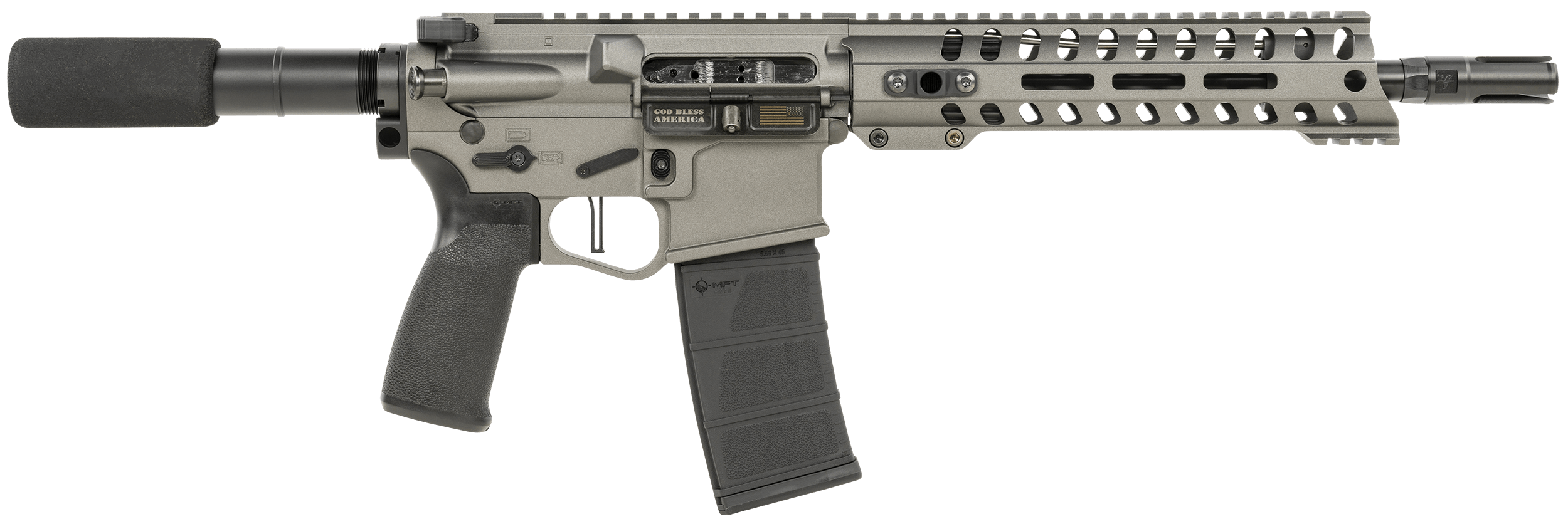 Patriot Ordnance Factory 01802 Minuteman Direct Impingement 5.56x45mm 30+1 10.50" Nitride Treated Chrome Moly Barrel 9" M-LOK Handguard Tungsten Cerakote Receiver Black Synthetic Buffer Tube Black MFT Grips