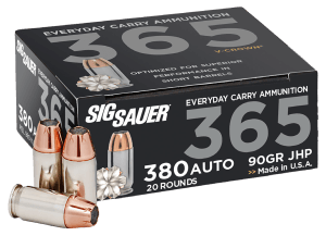 Sig Sauer E380A136520 Elite Performance 365 380 ACP 90 gr V Crown Jacketed Hollow Point 20rd Box