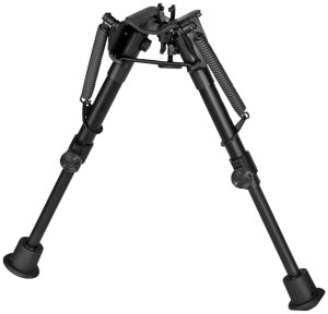 Harris Bipods 1A2BR2 Non-Swivel BR Swivel Stud 6-9" Black Steel/Aluminum Self Leveling Legs Rubber Feet (No Sling Stud Provision)