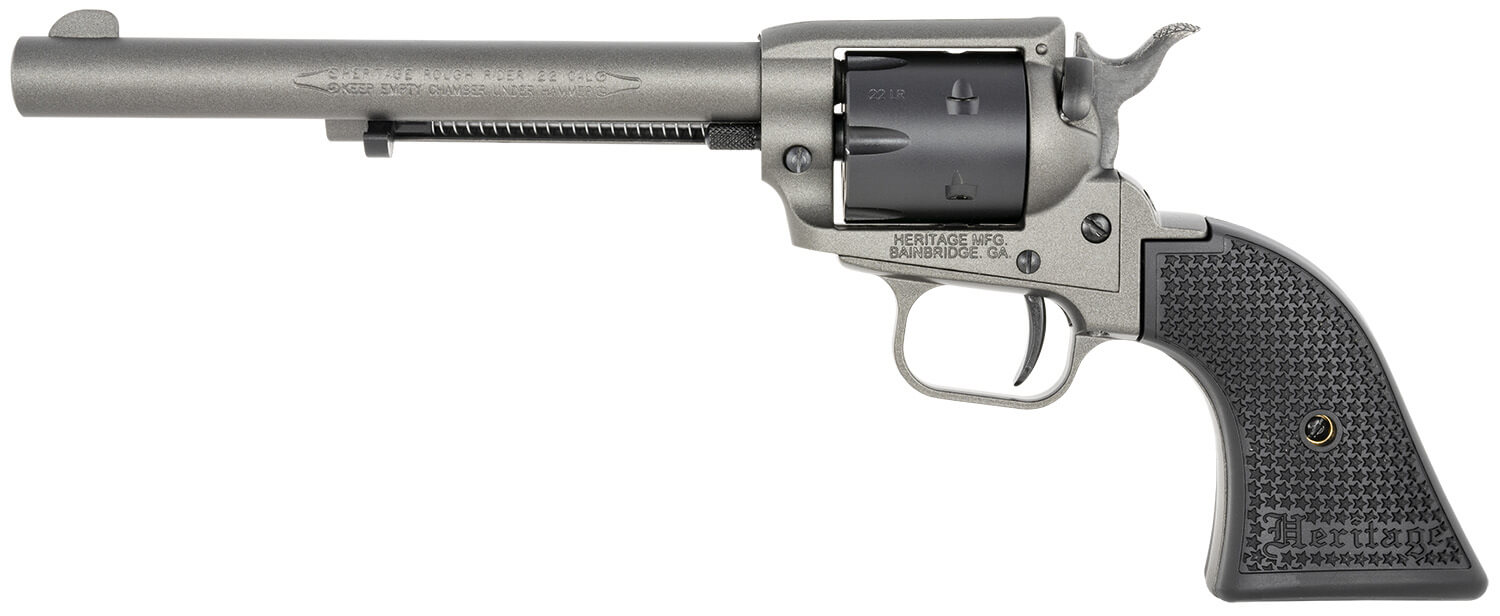 Heritage Mfg RR22C6 Rough Rider 22 LR 6 Shot 6.50" Tungsten Gray Cerakote Steel Barrel Tungsten Gray Cerakote Zinc Alloy Frame Black Satin Cylinder Black Star Polymer Grip Hammer/Thumb Safety Exposed Hammer - Image 2