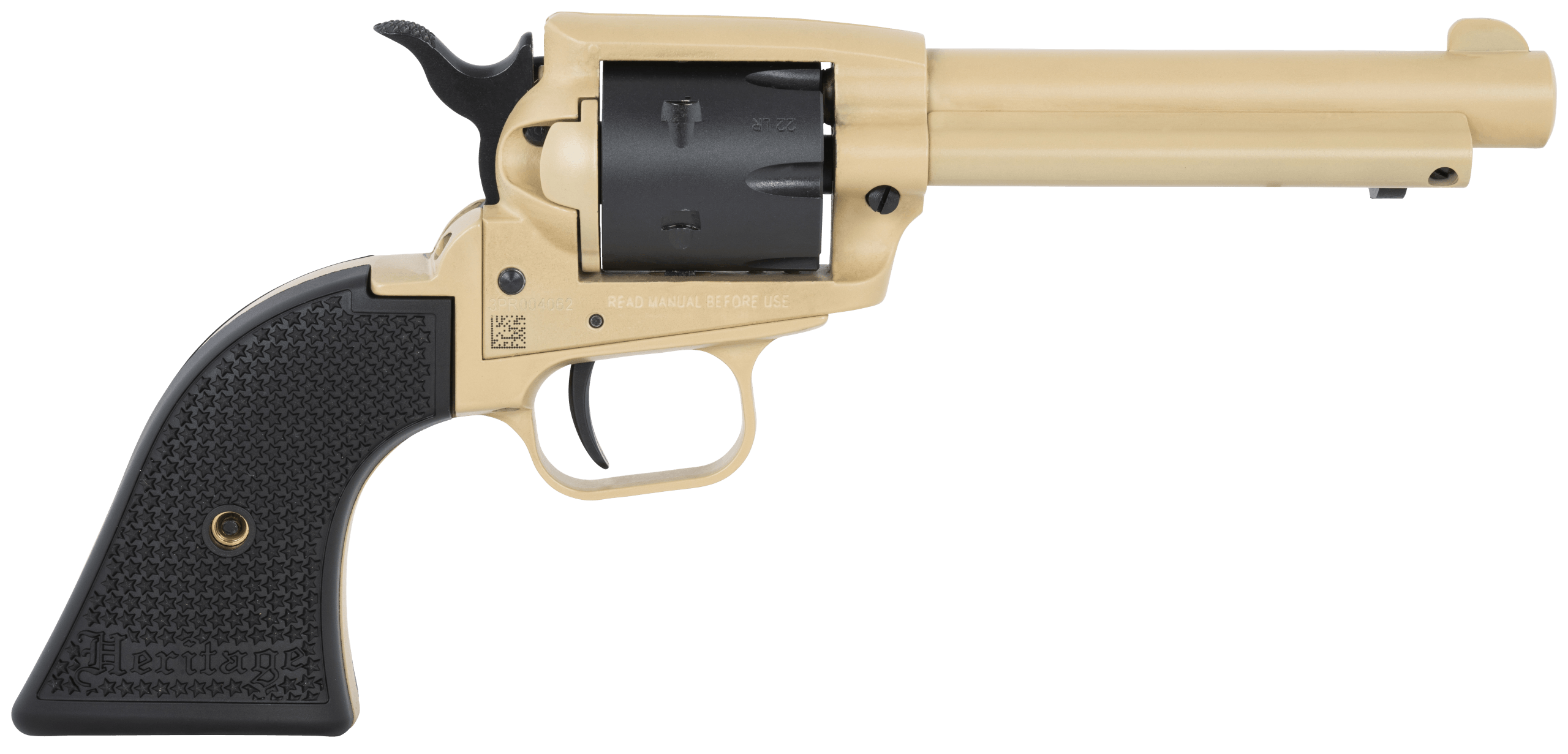 Heritage Mfg SRR22V4 Rough Rider 22 LR 6 Shot 4.75" Sabre Sand Cerakote Steel Barrel Sabre Sand Cerakote Steel Frame Black Satin Cylinder Black Polymer Grip Hammer/Thumb Safety Exposed Hammer