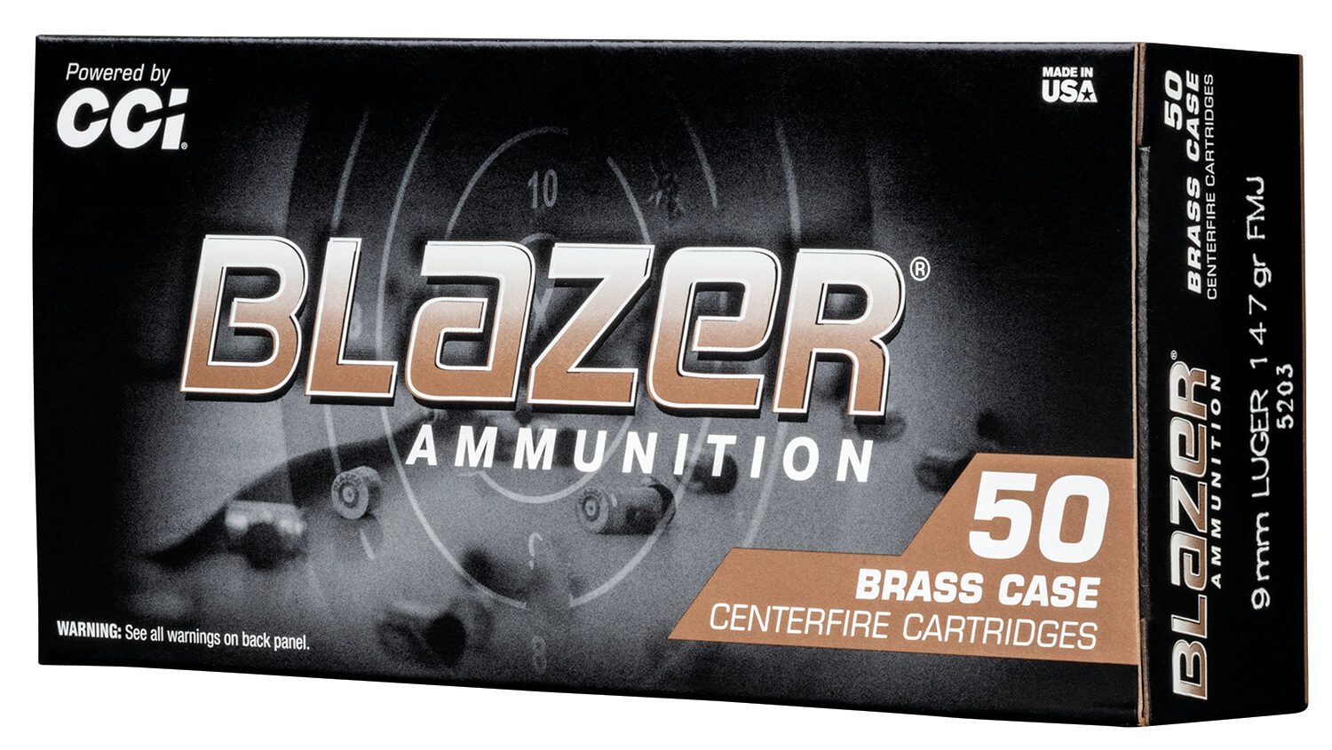 CCI 5203 Blazer Brass Handgun 9mmLuger 147gr Full Metal Jacket 50rd Box - Image 3