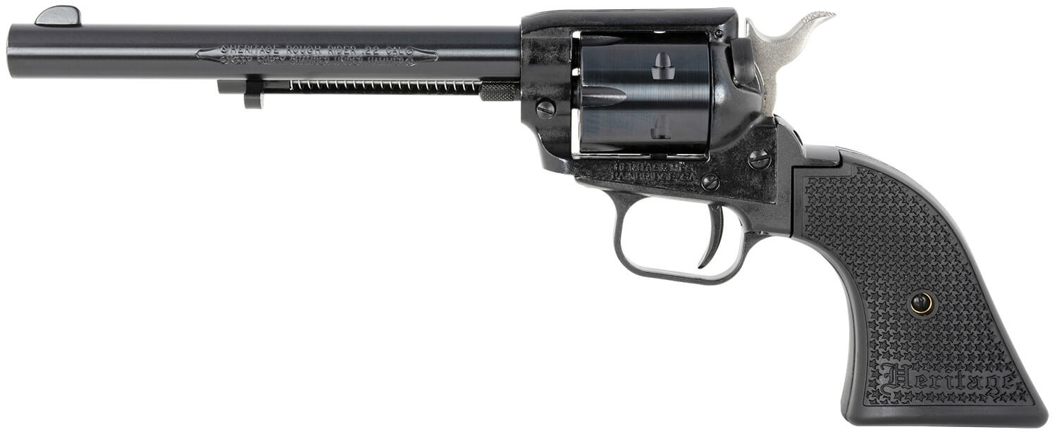 Heritage Mfg RR22MB6PG Rough Rider 22 LR/22 WMR 6 Shot 6.50" Black Steel Barrel Black Cerakote Zinc Alloy Frame Black Cerakote Cylinder Black Polymer Grip Hammer/Thumb Safety Exposed Hammer - Image 2